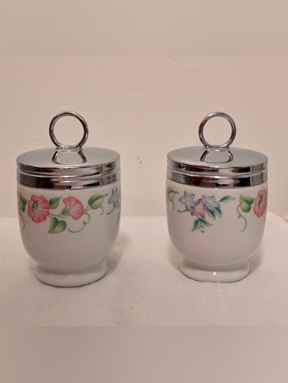 Royal Worcester Fine Porcelain Egg Coddlers Set of 2 Small Size English Garden